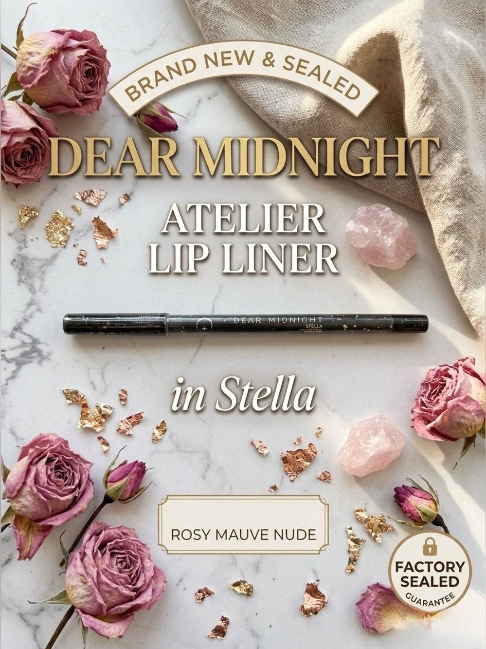 Dear Midnight Atelier Lip Liner Pencil Stella Rosy Mauve Pink Nude New Sealed